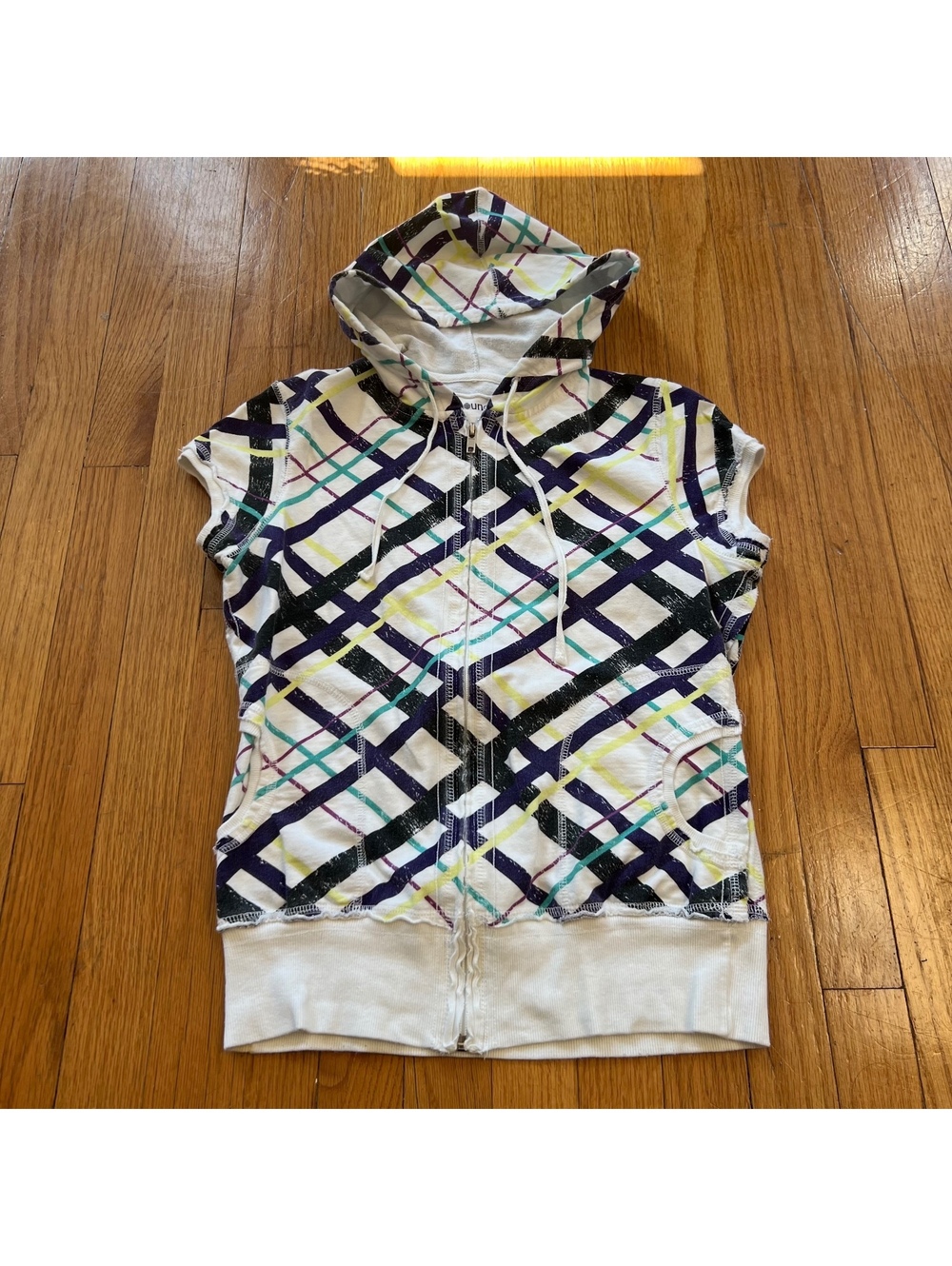 Y2K scene plaid short sleeve zip up hoodie